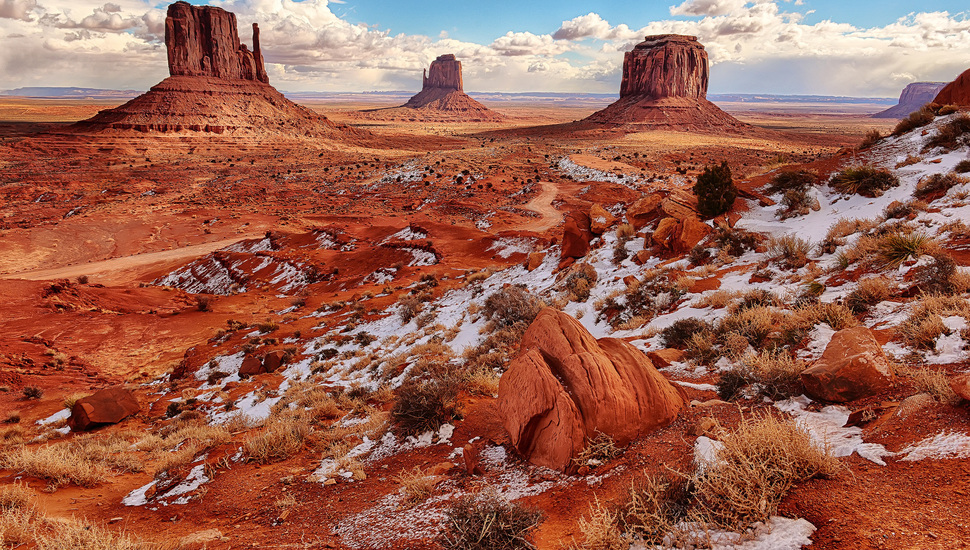 Desert, Rock, Az, Monument Valley, Usa, Snow Desktop - Monument Valley - HD Wallpaper 