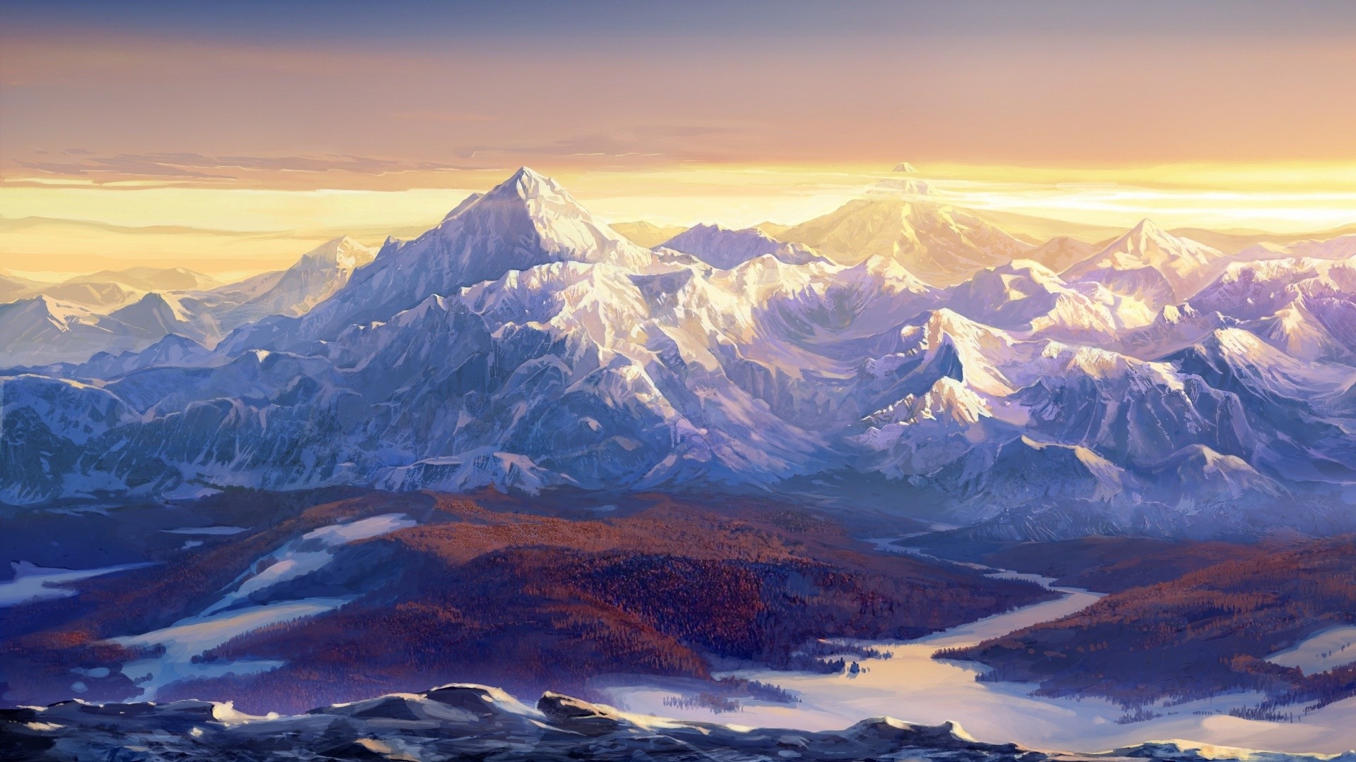 Data-src /w/full/a/d/6/233042 - Mountains Painting - HD Wallpaper 
