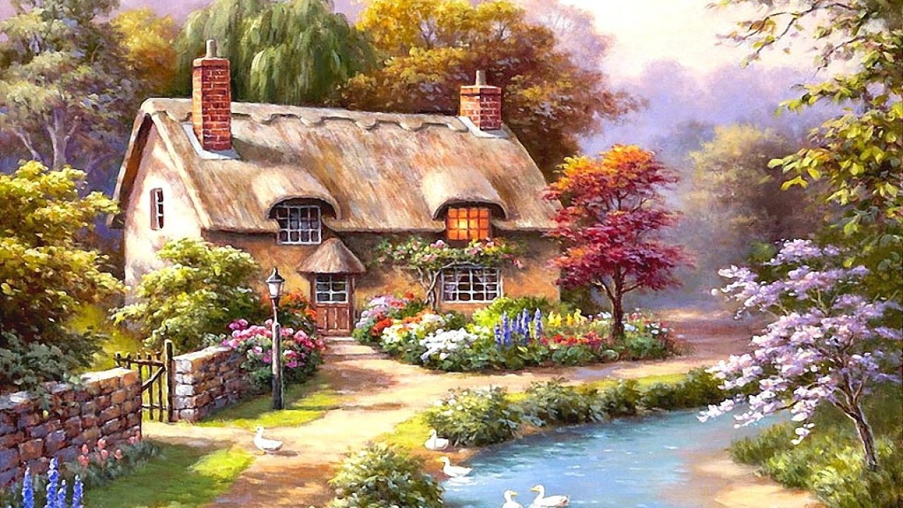 Paintings Spring Cottage Sung Kim - HD Wallpaper 