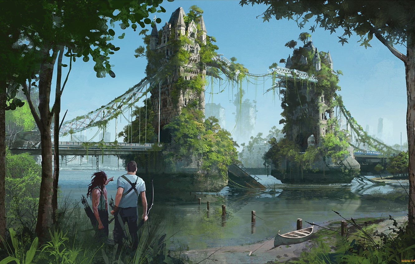 Photo Wallpaper Fantasy, Tower Bridge, Post Apocalypse, - Post Apocalyptic - HD Wallpaper 