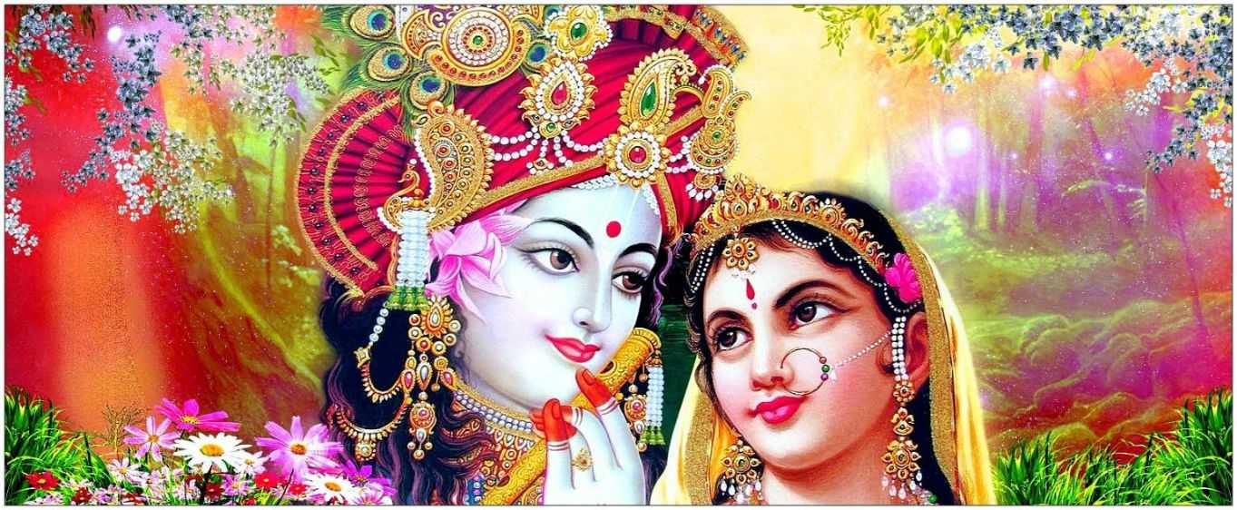Full Hd 1080p Radha God Krishna Love Flute Wallpaper - 1363x562 Wallpaper -  