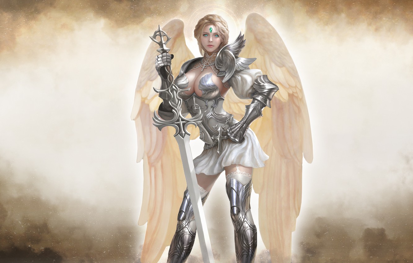 Photo Wallpaper Girl, Blonde, Armor, Angel, Girl, Sword, - Fantasy Art Woman Warrior Angel - HD Wallpaper 