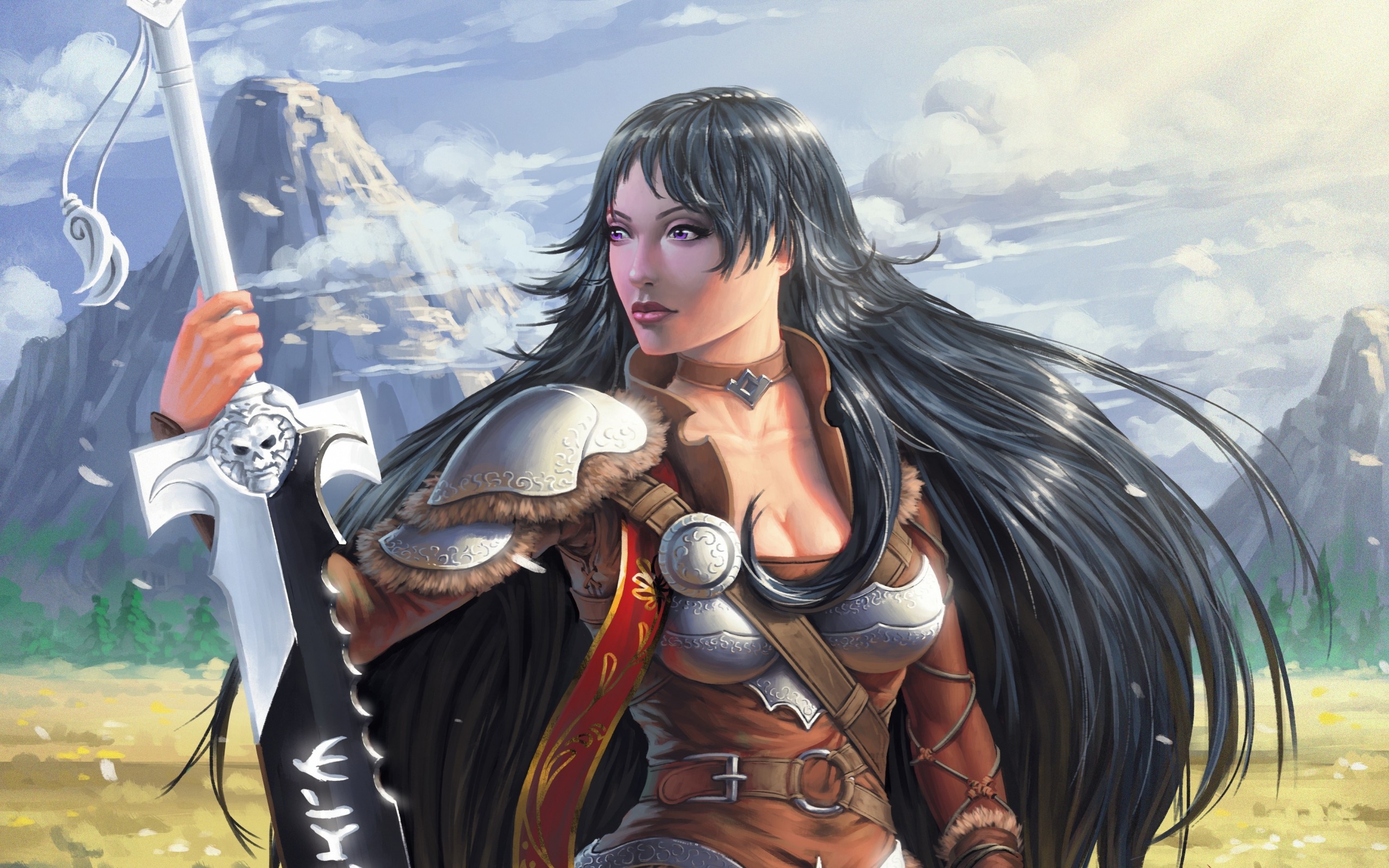 Fantasy Women, Big Sword, Warrior, Black Hair, Mountain, - Adventurer Anime Girl Fantasy - HD Wallpaper 