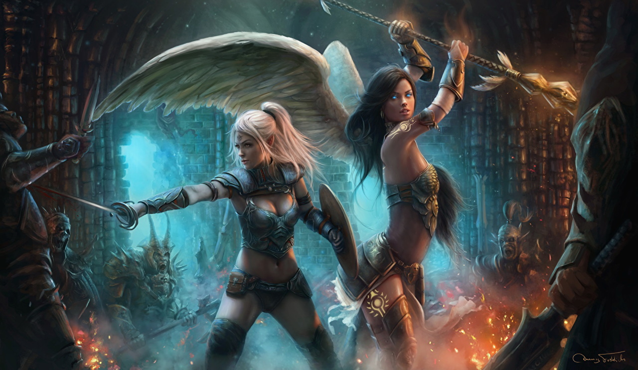 Girl Fight Fantasy Art - HD Wallpaper 