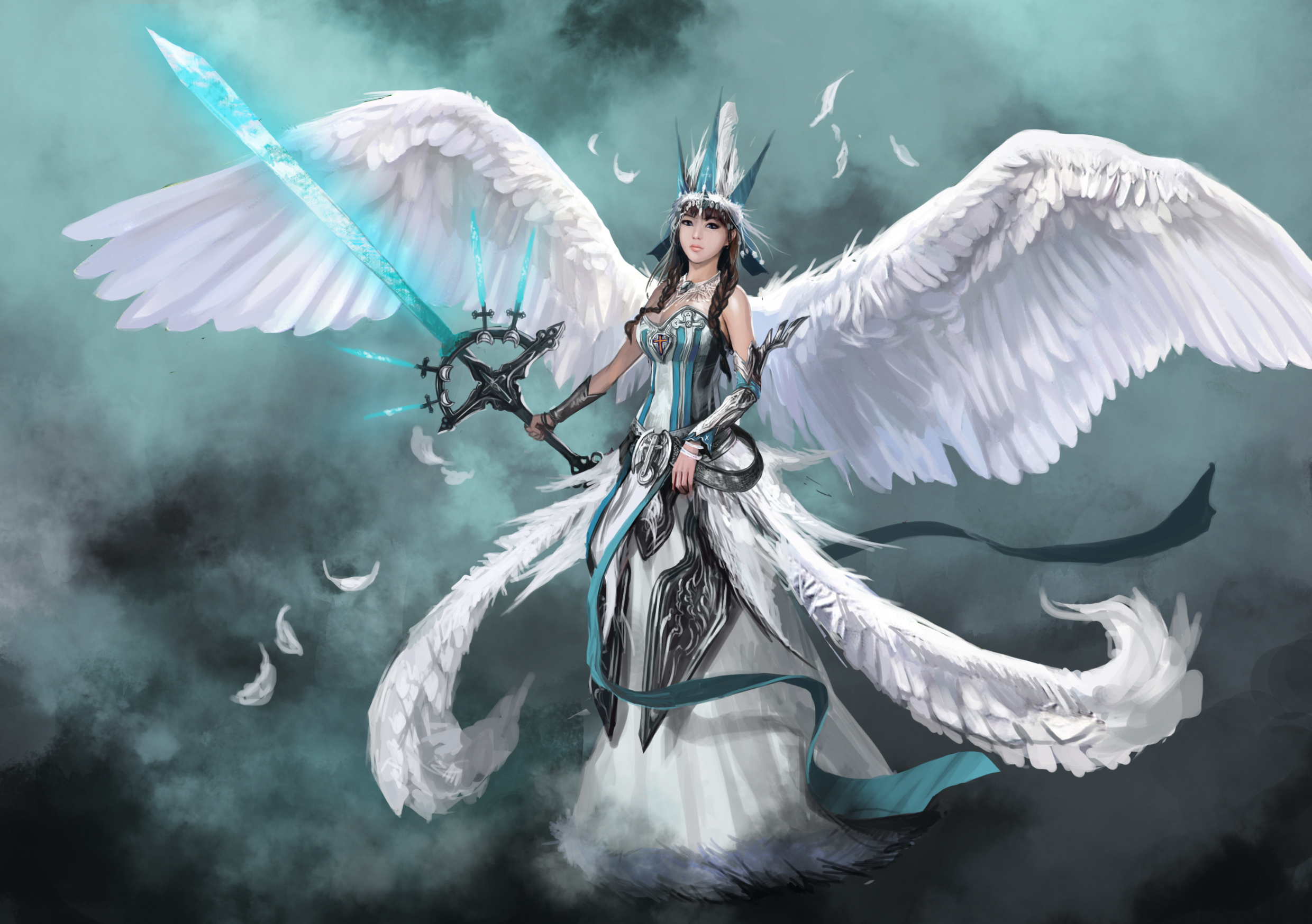 Anime Angel With Sword - HD Wallpaper 