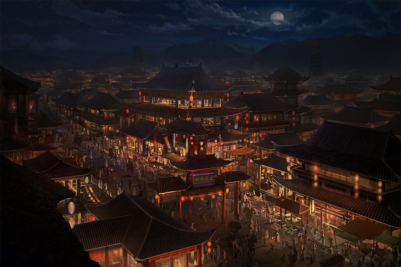 Chinese Night Concept Art - HD Wallpaper 
