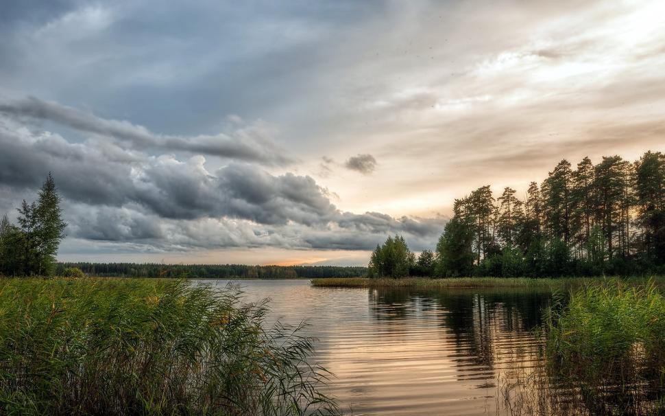 Nature Beautiful Scenery, Lake, Water, Trees, Cloudy - Cloudy Sky Scenery - HD Wallpaper 