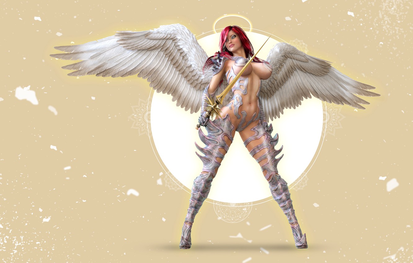 Photo Wallpaper Girl, Angel, Warrior, Halo - Angel Warrior With Halo - HD Wallpaper 