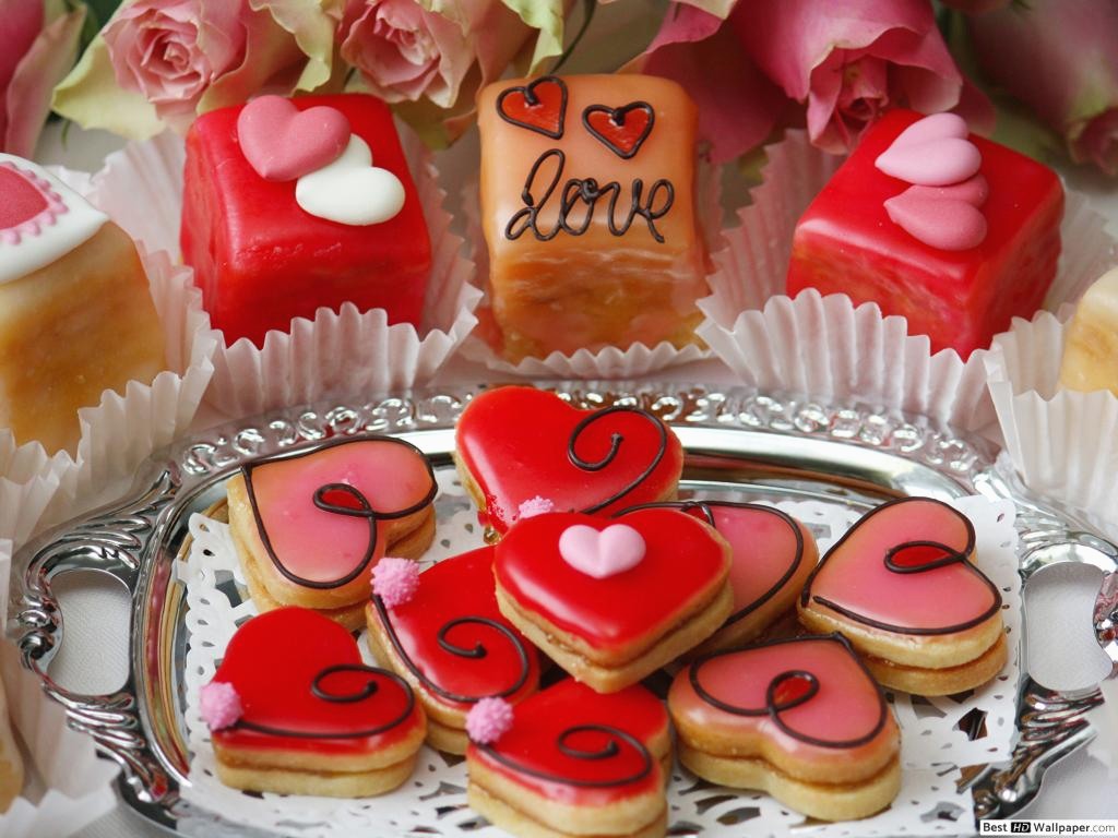Sevgililer Gn Gzel Kalp Kurabiye Ve Pasta Hd Duvar - Rezept Hochzeitskekse - HD Wallpaper 