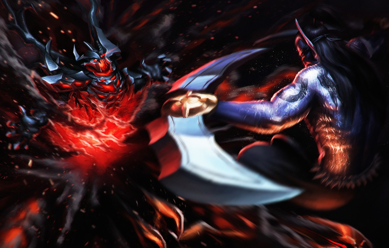 Photo Wallpaper The Demon, Art, Battle, Dota 2, Shadow - Terrorblade Anti Mage Dota 1 - HD Wallpaper 