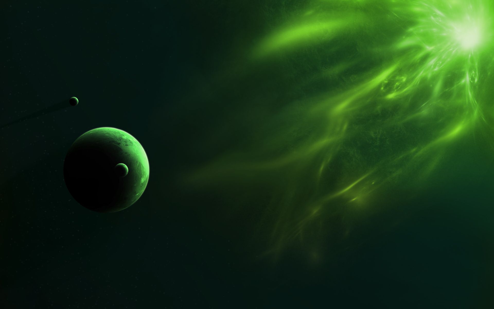 Planet, Satellites, Star, Radiation, Light - Planet Wallpaper Green - HD Wallpaper 