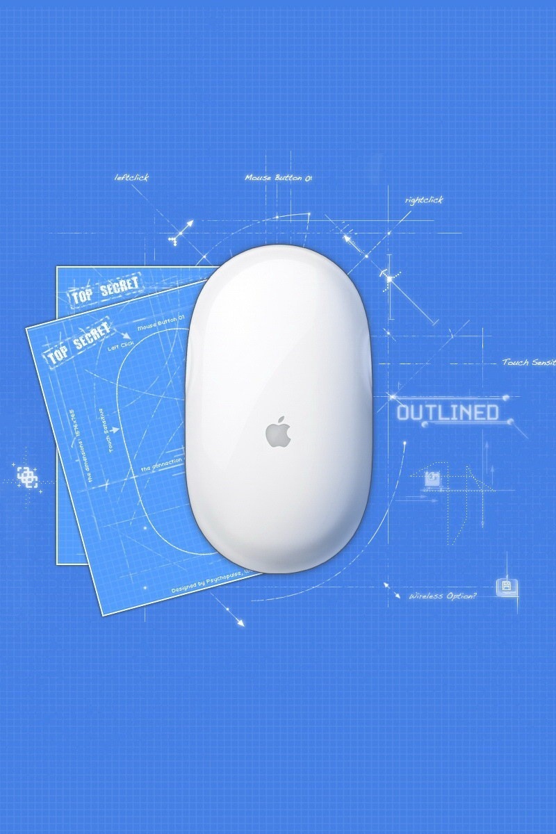 Wallpaper Mouse, Apple, White, Blue, Blueprint - Output Device - HD Wallpaper 