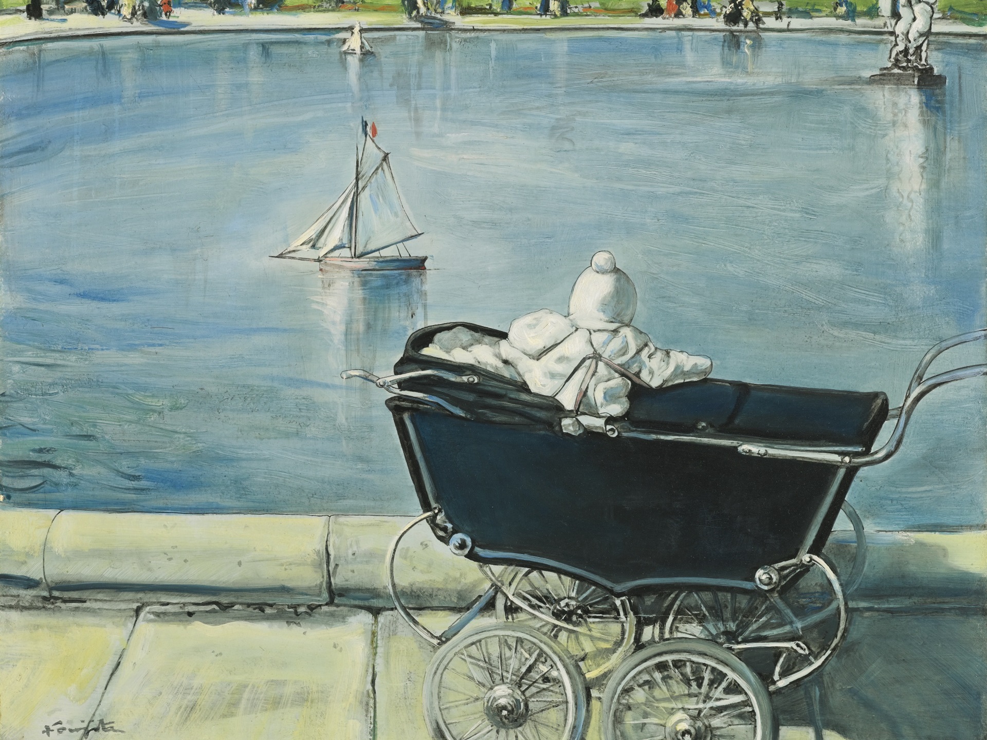 Wallpaper The Pond In The Luxembourg Gardens, Tsuguharu - Foujita Fond D Ecran - HD Wallpaper 
