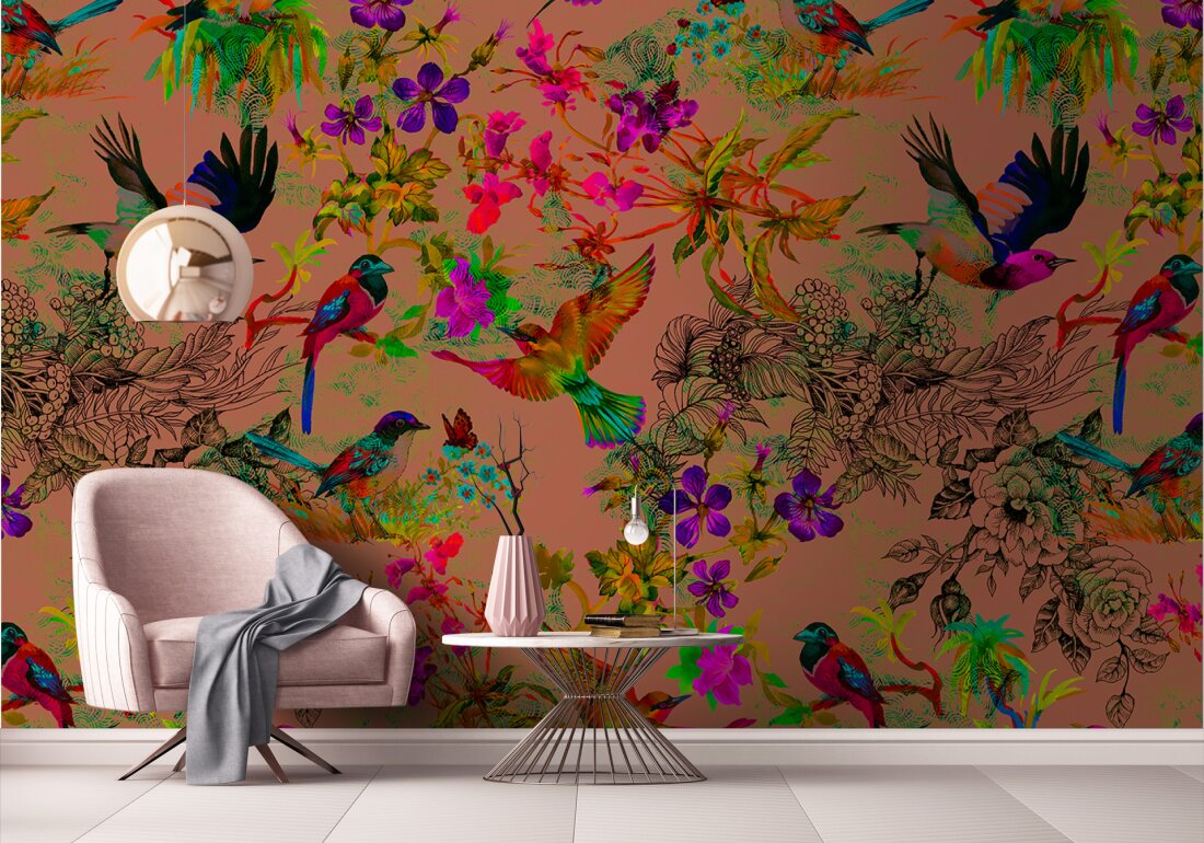 Kathrin Und Mark Patel Photo Wallpaper Funky Birds - Indigo Interior Wall - HD Wallpaper 