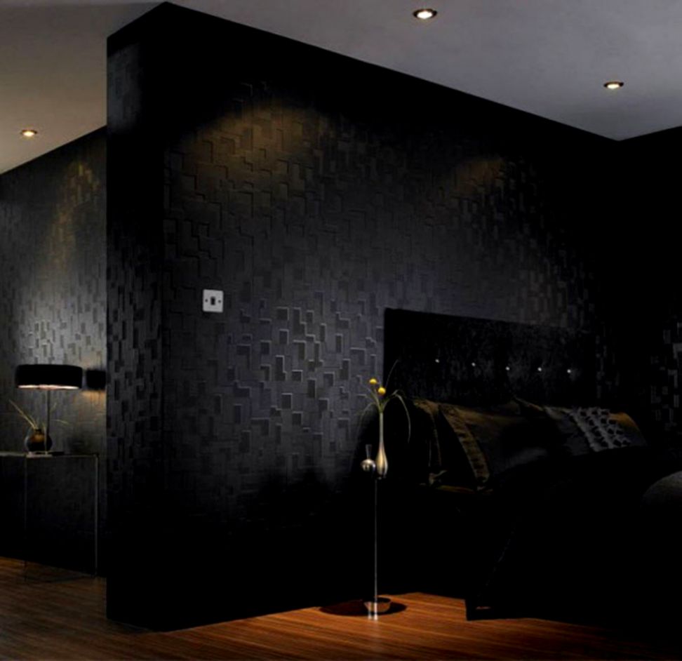 Modern Black Wallpaper Designs Pixelbox Home Design - Black Wallpaper Bedroom Ideas - HD Wallpaper 
