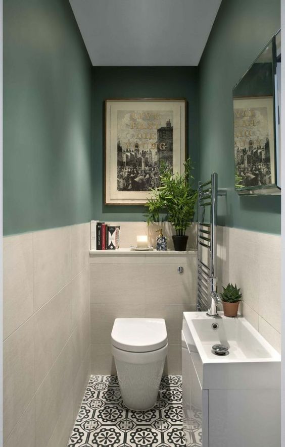 A Small And Stylish Guest Toilet With Green And White - Funky Downstairs Toilet Ideas - HD Wallpaper 
