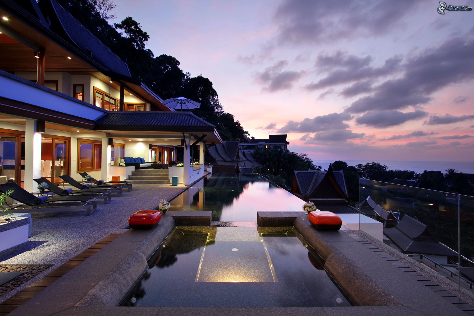 Luxury House, Pool, Evening Sky, Terrace - Free Wallpaper Luxury House - HD Wallpaper 