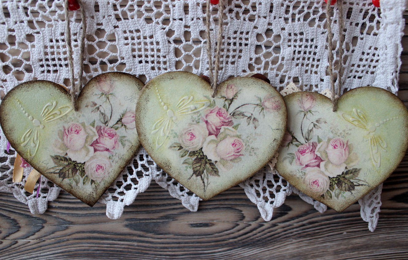 Photo Wallpaper Heart, Roses, Decoupage - Heart - HD Wallpaper 