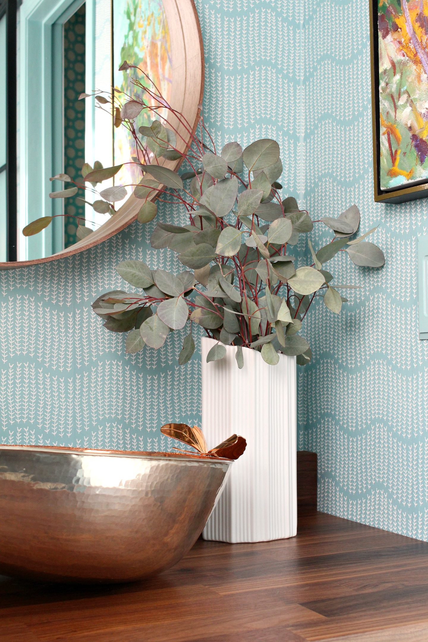 Turquoise And Copper Powder Room Makeover Reveal - HD Wallpaper 