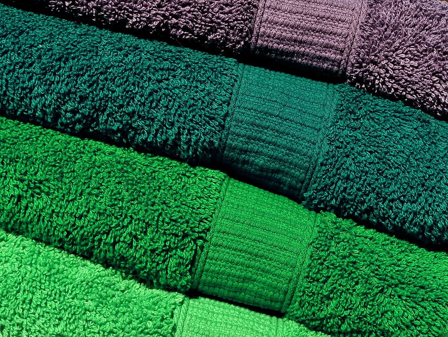 Three Green And One Brown Towels, Grey, Colorful, Structure, - Towel Hd - HD Wallpaper 
