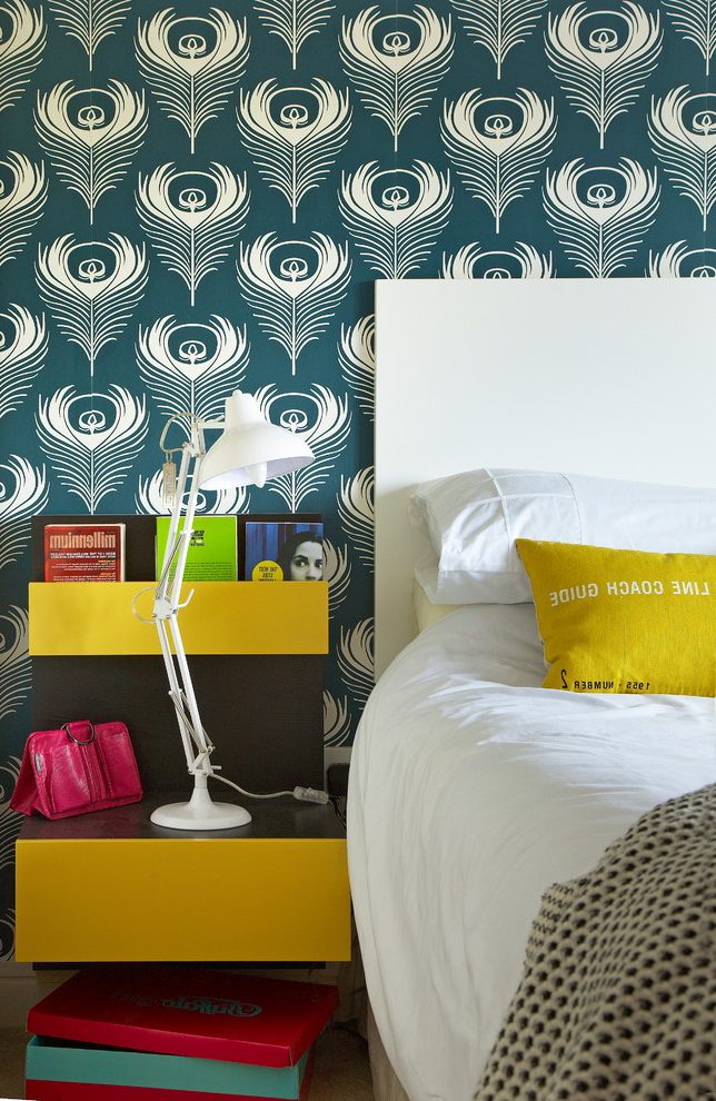 Dublin Malm Design With Contemporary Wallpaper Bedroom - Feather Pattern - HD Wallpaper 