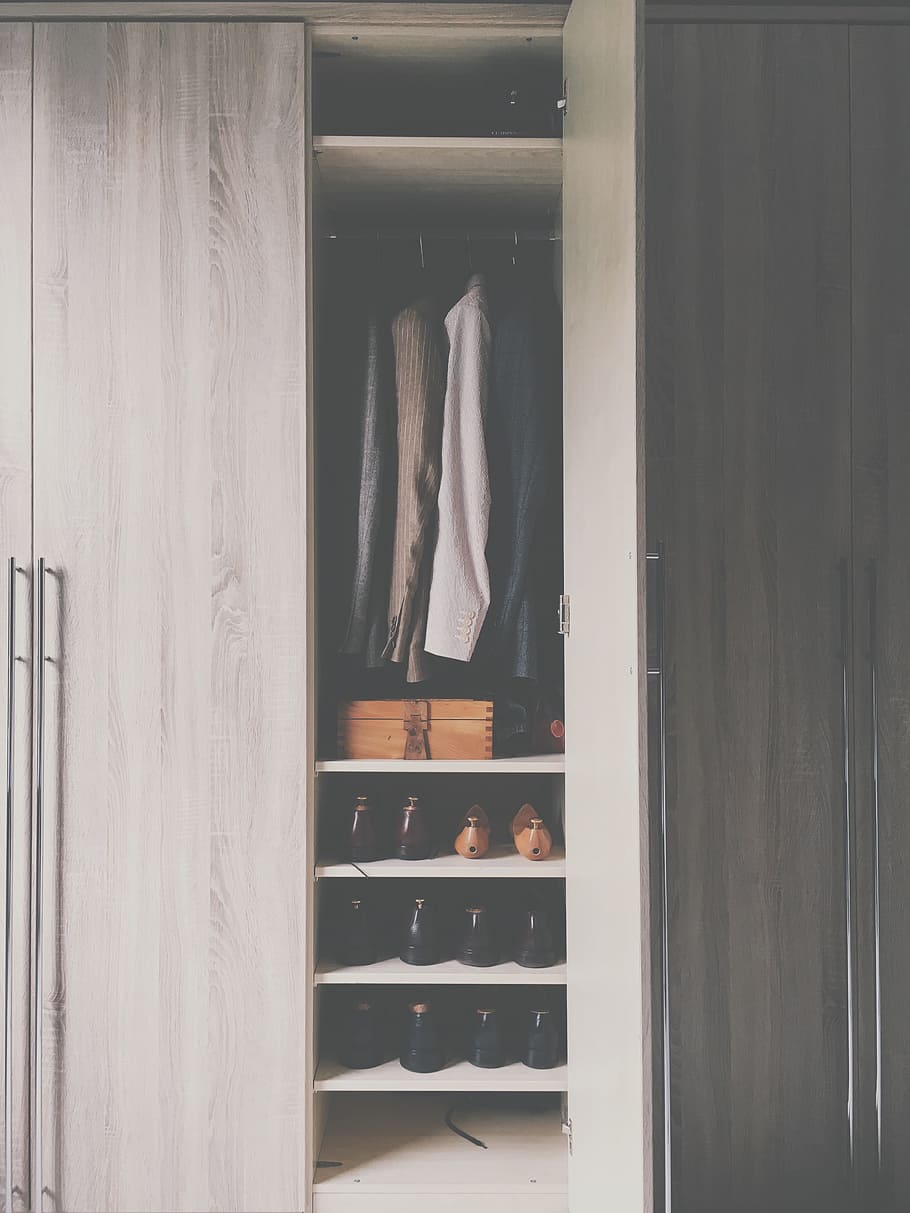 Grey Wooden Cabinet, Wardrobe, Closet, Door, Open, - Minimalist Lifestyle Minimalism Definition - HD Wallpaper 