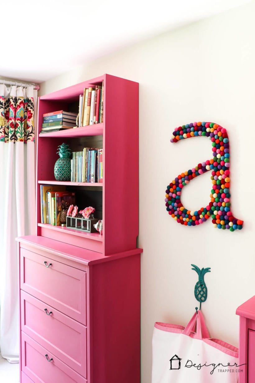 Girl Bedroom With Pink Ikea Furniture, Ikea Billy Bookcase Cherry Red With Doors Dark