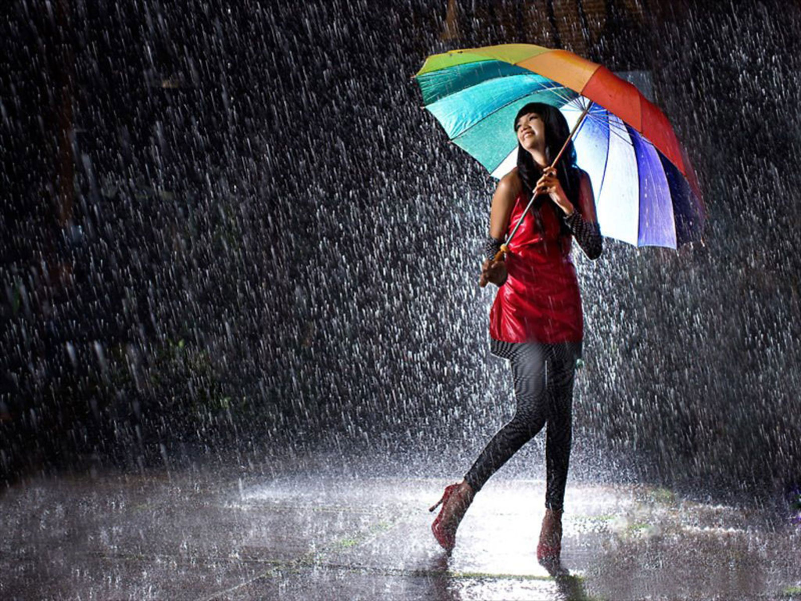 Girl With Umbrella In Rain - HD Wallpaper 