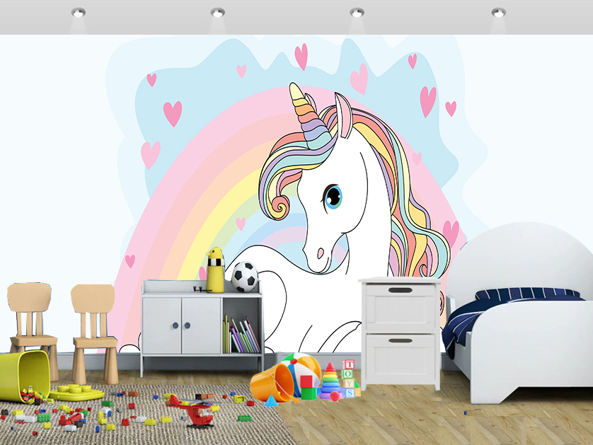 Beautiful Girly Unicorn Wall Mural Kids - Wall Painting Using Paint Brush - HD Wallpaper 