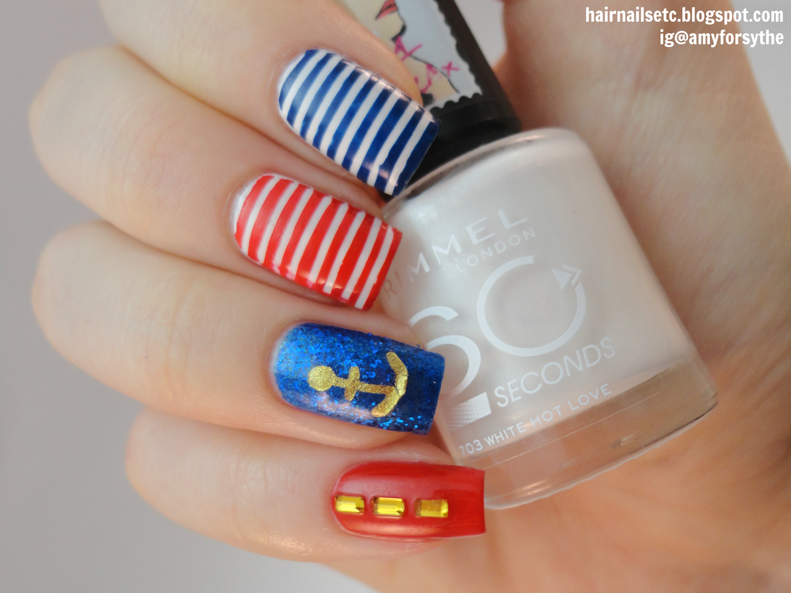 Nautical Nail Art With Stripes, Using Rimmel White - Nail Polish - HD Wallpaper 