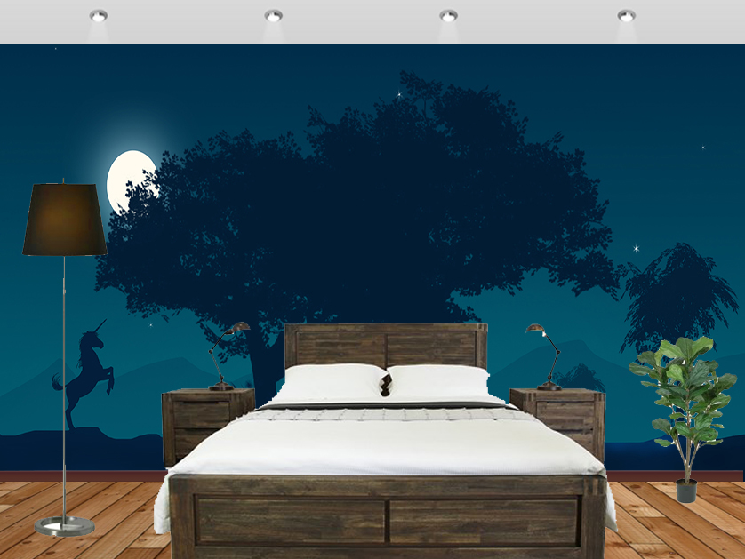 Trees Moon Unicorn Calm Wall Mural Bedroom - Turtle Wallpaper For Bedroom - HD Wallpaper 