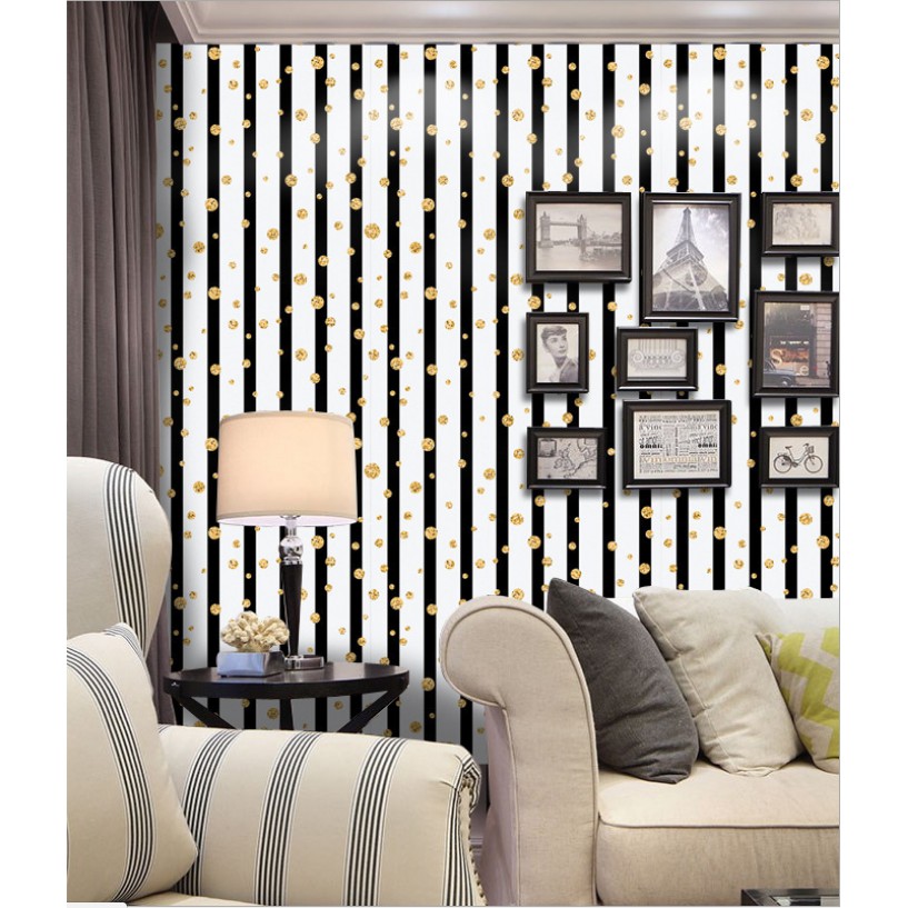 Black Golden And White Stripes Wall - HD Wallpaper 