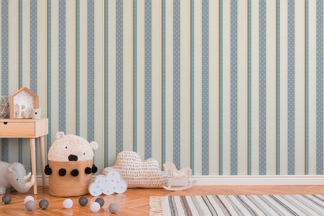 Esprit Home Wallpaper Stripes, Blue, Cream, Orange - Room Background Bear Baby - HD Wallpaper 