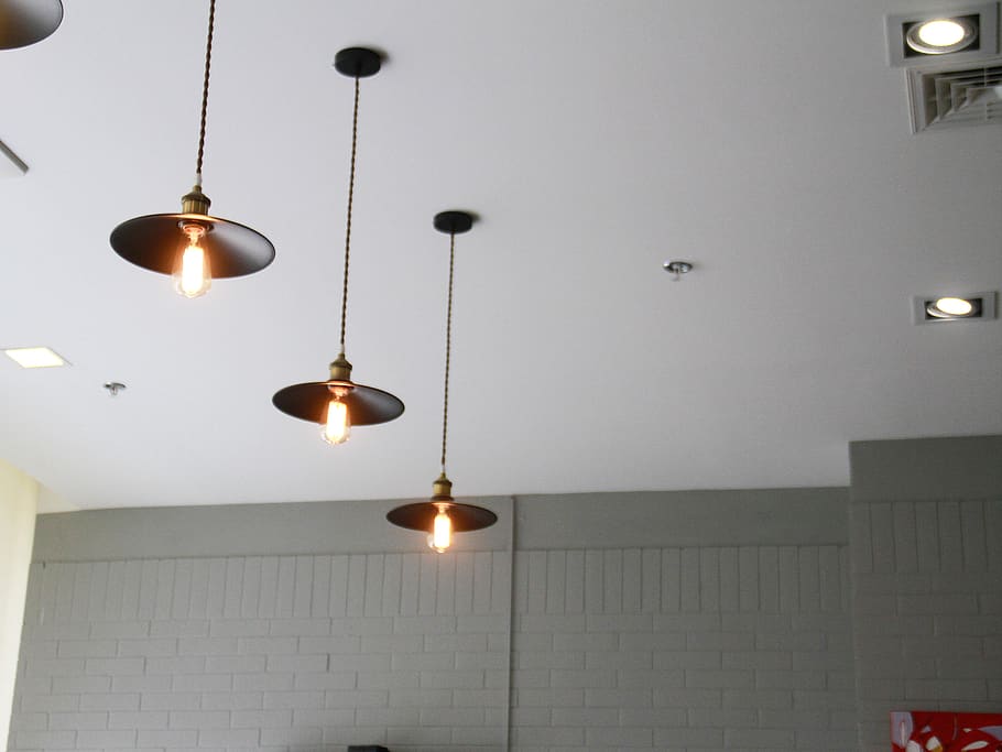 Lights, Bulb, Bumb, Yellow, White Shiny, Black, Hanging, - Ceiling - HD Wallpaper 