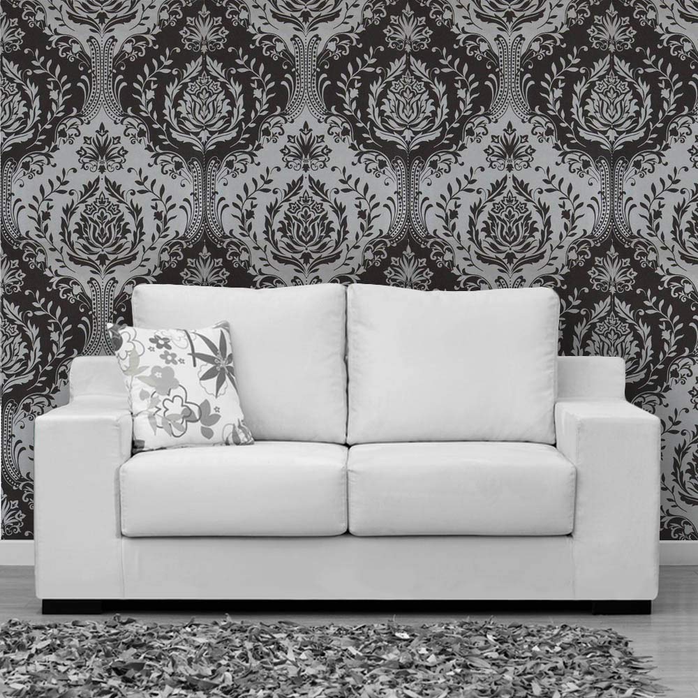 Arthouse Berkeley Damask Silver Wallpaper - Living Room Wallpaper Color Design - HD Wallpaper 