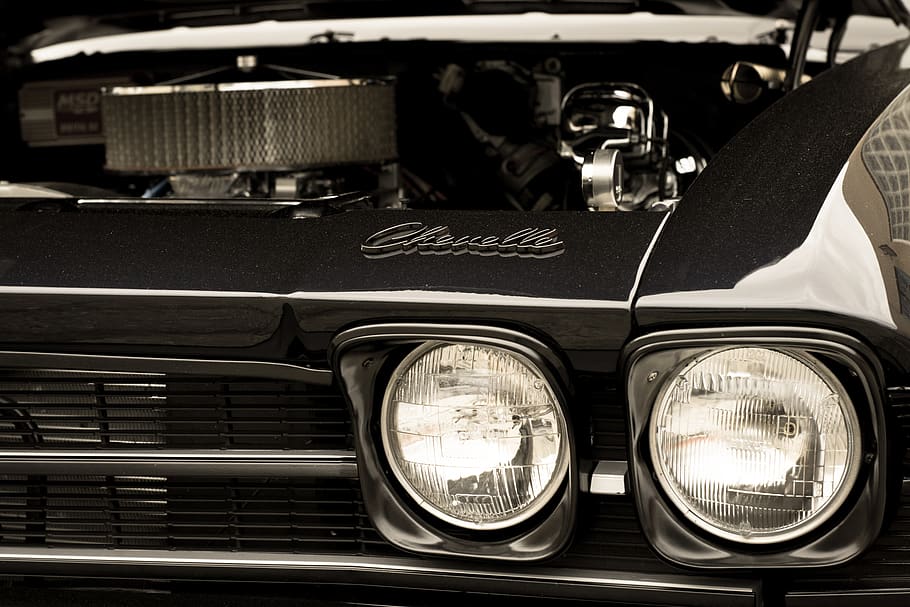 Black And White Vehicle Engine Bay, Light, Headlight, - Antique Car - HD Wallpaper 