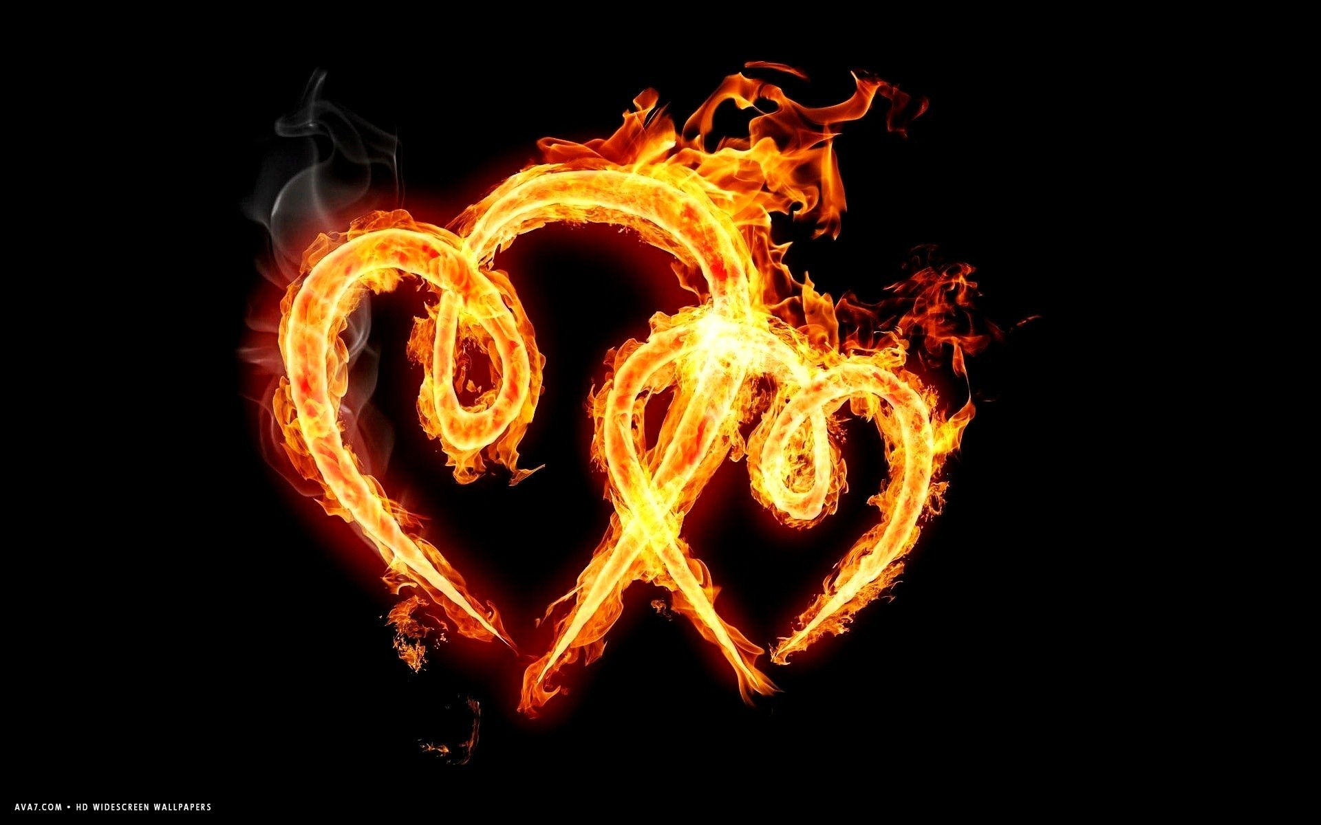 Hearts Two Fire Flames Burning Together Hd Widescreen - Twin Flame Fire Hearts - HD Wallpaper 