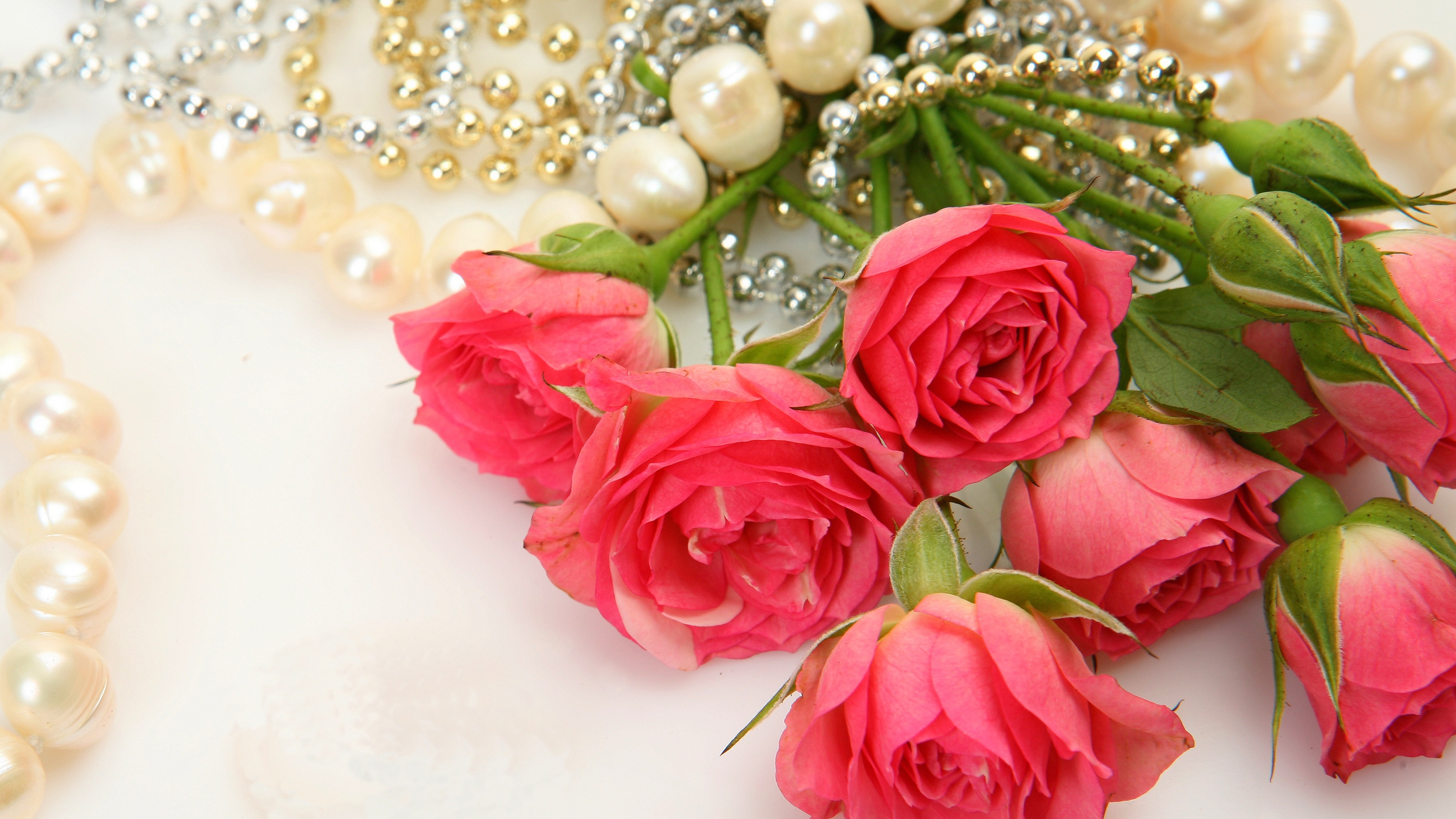 Wallpaper Red Flowers, Roses, Pearl Necklace - Cute Pics Of Flowers Roses - HD Wallpaper 