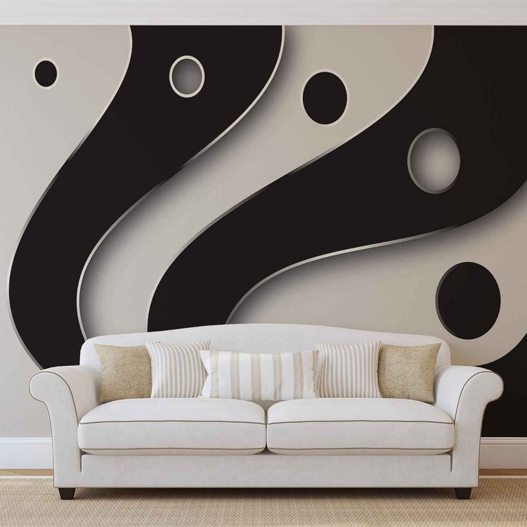 Abstract Modern Pattern Black White Wallpaper Mural - HD Wallpaper 