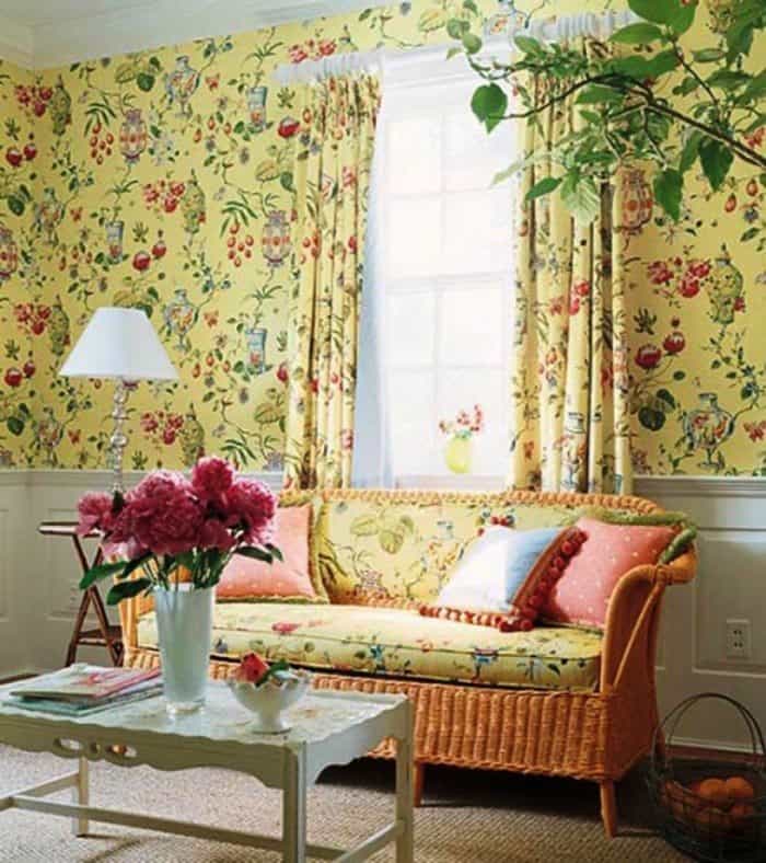 Floral Wallpaper Living Room - HD Wallpaper 