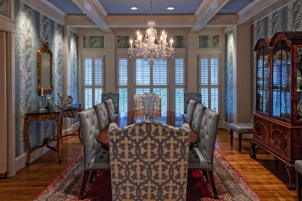 Atlanta Modern Floral Wallpaper Dining Room Traditional - Interior Design - HD Wallpaper 