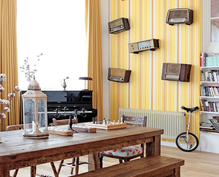 View Gallery Striped Yellow Wallpaper Modern Dining - Dining Room - HD Wallpaper 