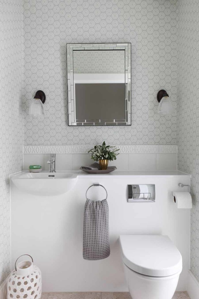 Ideas For Powder Room Decorating Powder Room Contemporary - Built In Small Bathroom - HD Wallpaper 