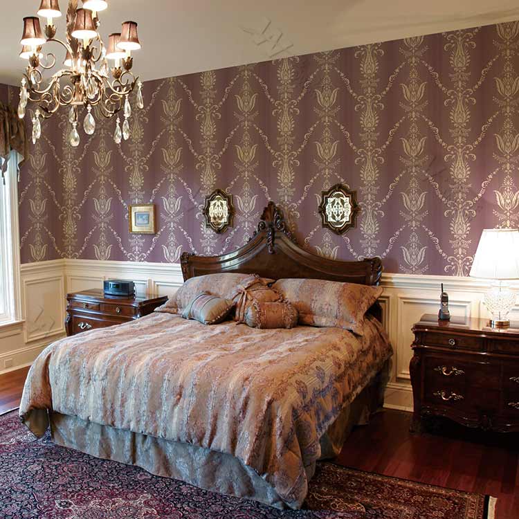 Noble Stylish Flower Design Flocking Wallpaper Velvet - Bedroom - HD Wallpaper 