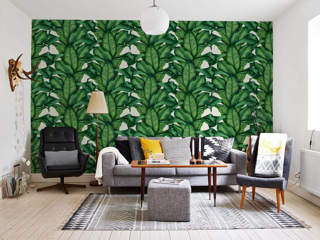 Wallpaper Designs For Living Room - Tropical Interior Design Concept - HD Wallpaper 