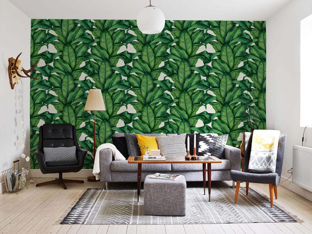 Wallpaper Designs For Living Room - Tropical Interior Design Concept - HD Wallpaper 