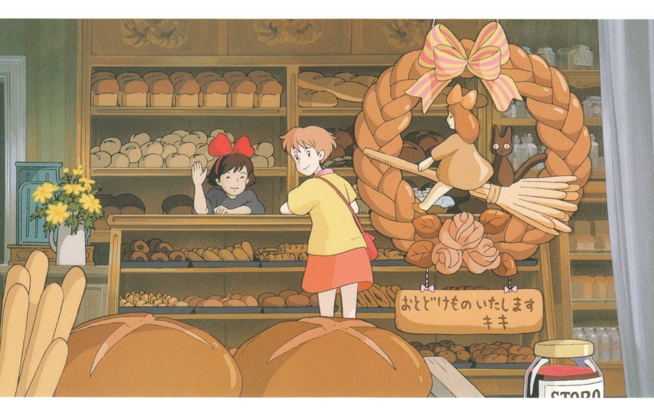 Photo Wallpaper Bread, Sign, Two, Shop, Art, Shelves, - Kikis Delivery Service Bread - HD Wallpaper 
