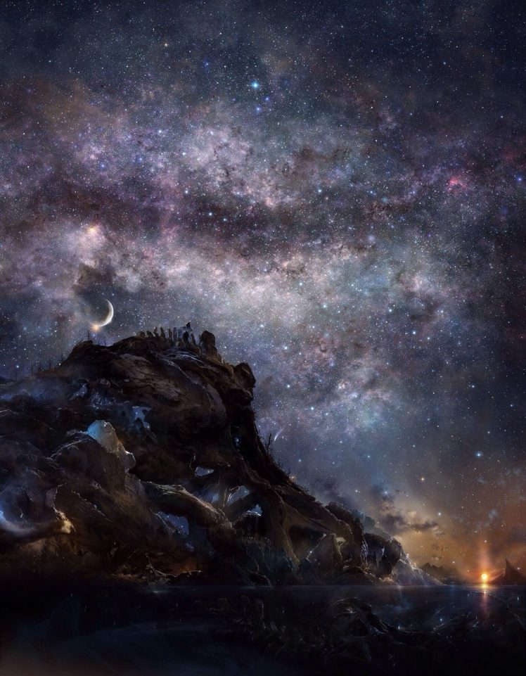 Crescent Moon Milky Way - HD Wallpaper 