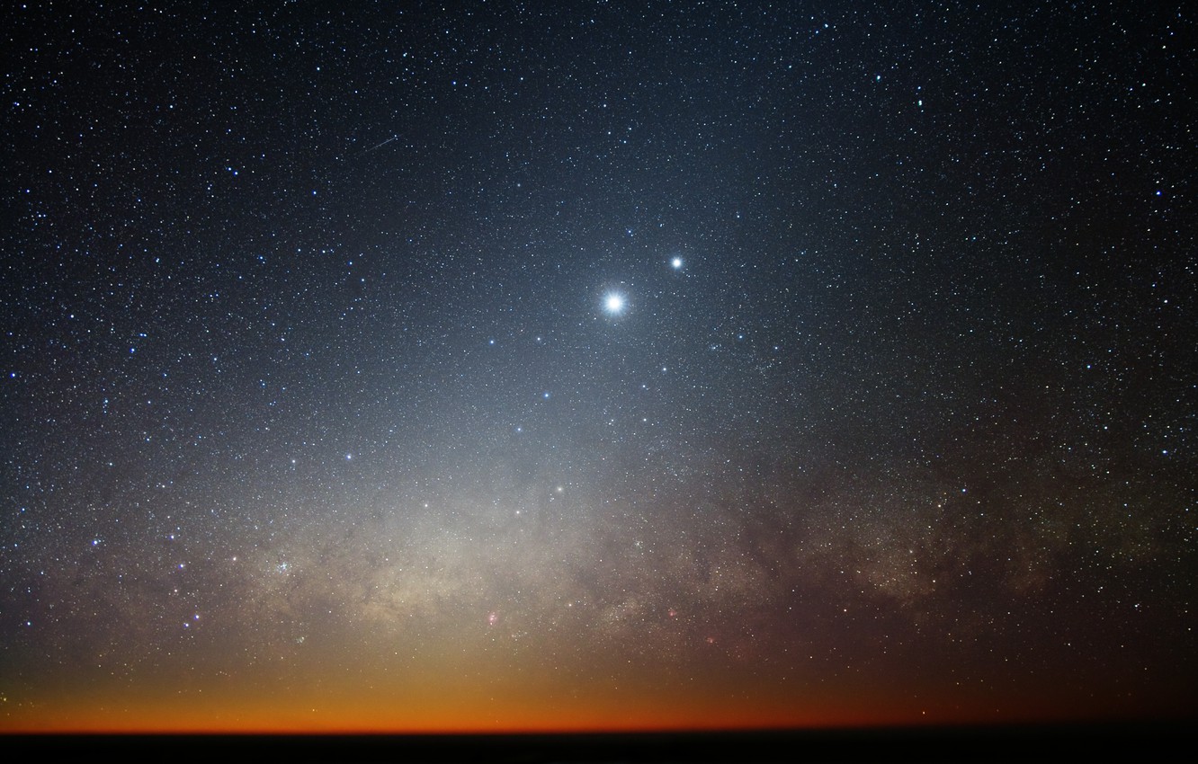 Photo Wallpaper Stars, The Moon, Horizon, The Milky - Venus And Milky Way - HD Wallpaper 