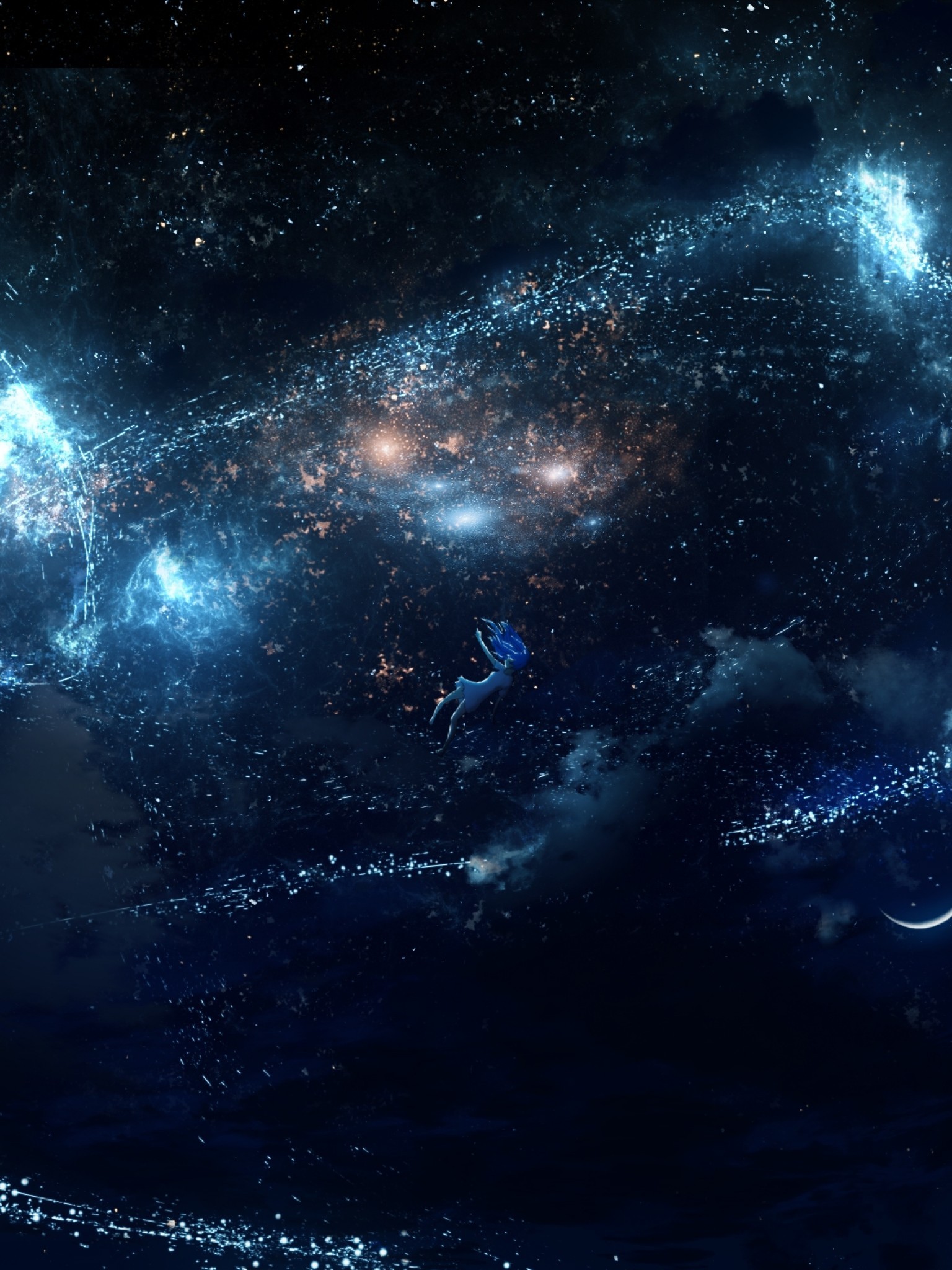 Nebula, Stars, Anime Girl, Falling Down, Space - Space - HD Wallpaper 